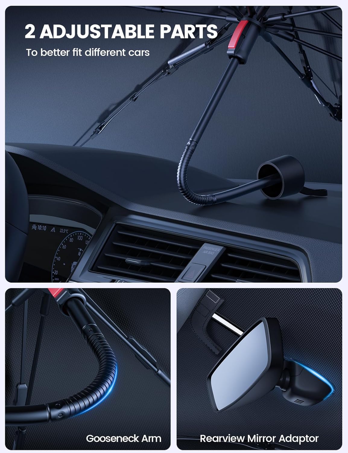Lamicall Car Windshield Sunshade Umbrella - Foldable Car Windshield Sun Shade Cover, 5 Layers UV Block Coating, 52"x31" Front Window Heat Insulation Protection, for Auto Sedan, SUV Windshield