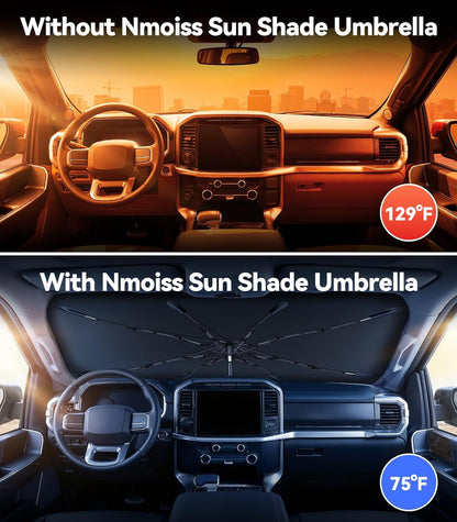 [Upgraded] Nmoiss Windshield Sun Shade Umbrella - [Vinyl Coating Heat Shield] Protect Car from Sun Rays & Heat Damage Keep Cool and Protect Interior, Spring Structure Edge Medium 56" L x 31" W