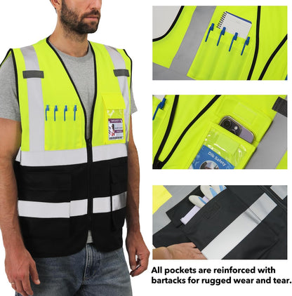 Dib Safety Reflective Safety Vest for Men Women, High Visibility Vest with Pockets and Zipper, ANSI Class 2
