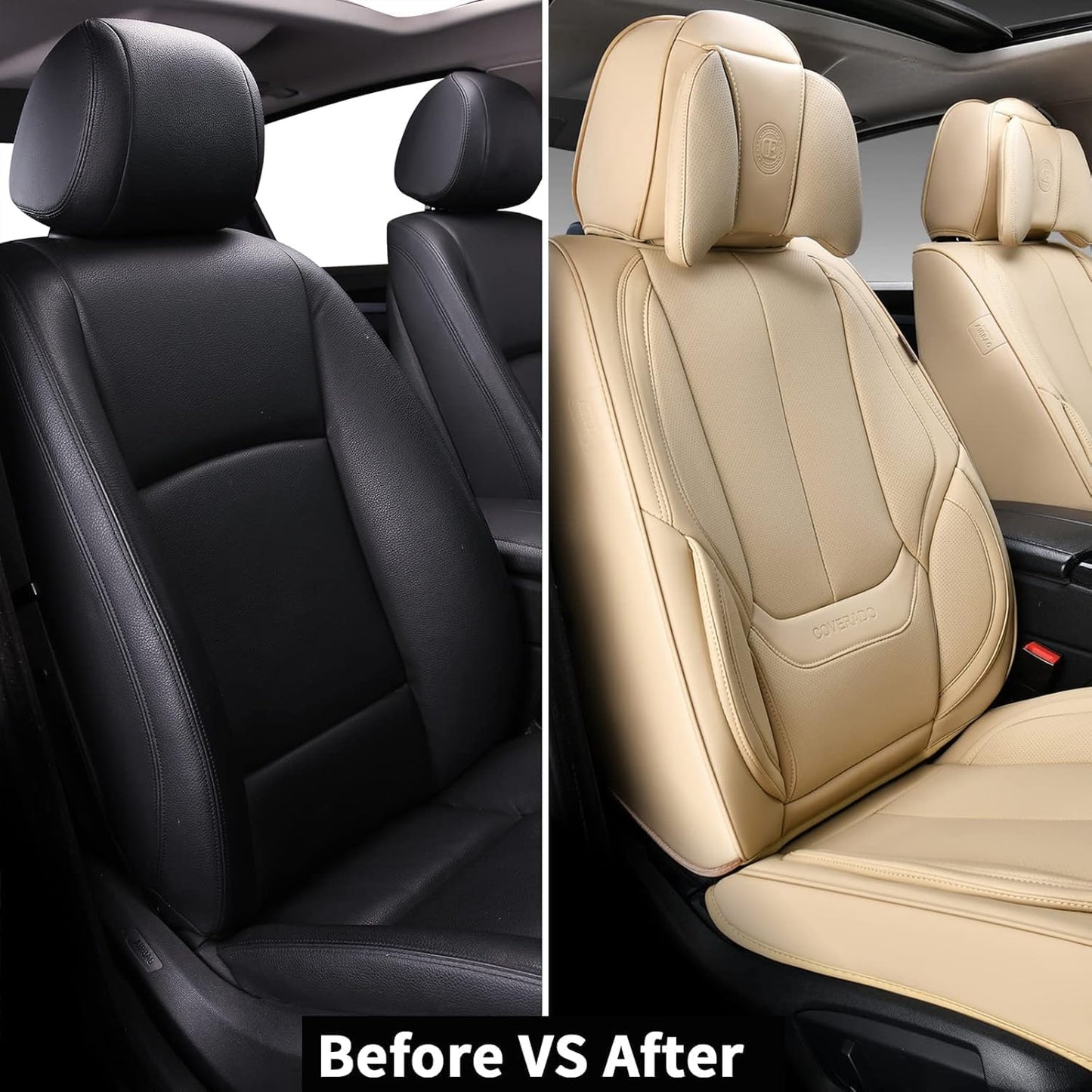 Coverado Seat Covers Full Set, Black Seat Covers for Cars 5 Seats, Car Seat Protector, Waterproof Nappa Leather Car Seat Cushion, Front and Rear Car Seat Cover Fit for Most Sedans SUV Pick-up Truck - Colors B