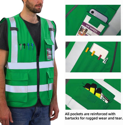 Dib Safety Reflective Safety Vest for Men Women, High Visibility Vest with Pockets and Zipper, ANSI Class 2