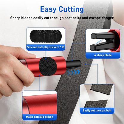3 in 1 Car Safety Hammer Seatbelt Cutter and Survival Whistle, Safe Transparent Lid Window Breaker Seatbelt Cutter Underwater, 3-Pack Emergency Keychains car Window Breaker Tool,Glass Breaker for Cars