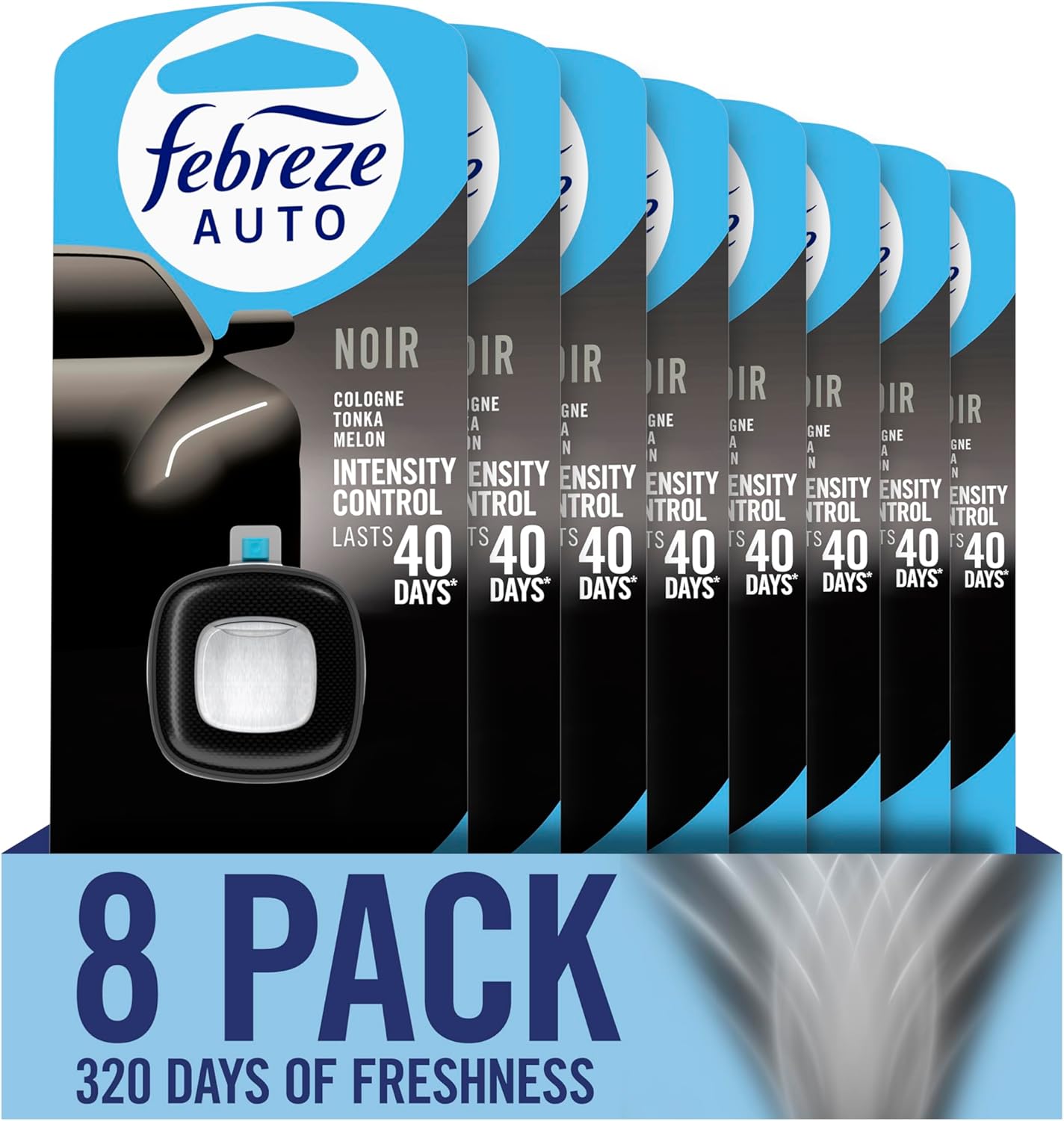 Febreze AUTO Air Freshener, Odor-Fighting Automotive Vent Clip, Midnight Storm Scent, 8 Count