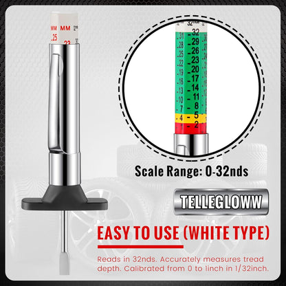 Tellegloww 50 Pcs Tire Tread Depth Gauge Color Coded Tyre Depth Gauge Tool Tread Accurate Measure Tools Metric Gauges for Car Trucks Various Vehicle (White and Green)