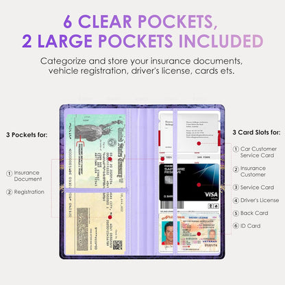 Car Registration and Insurance Holder，Colour Patterns Men Women Car License Document Registration and Insurance Card Holder
