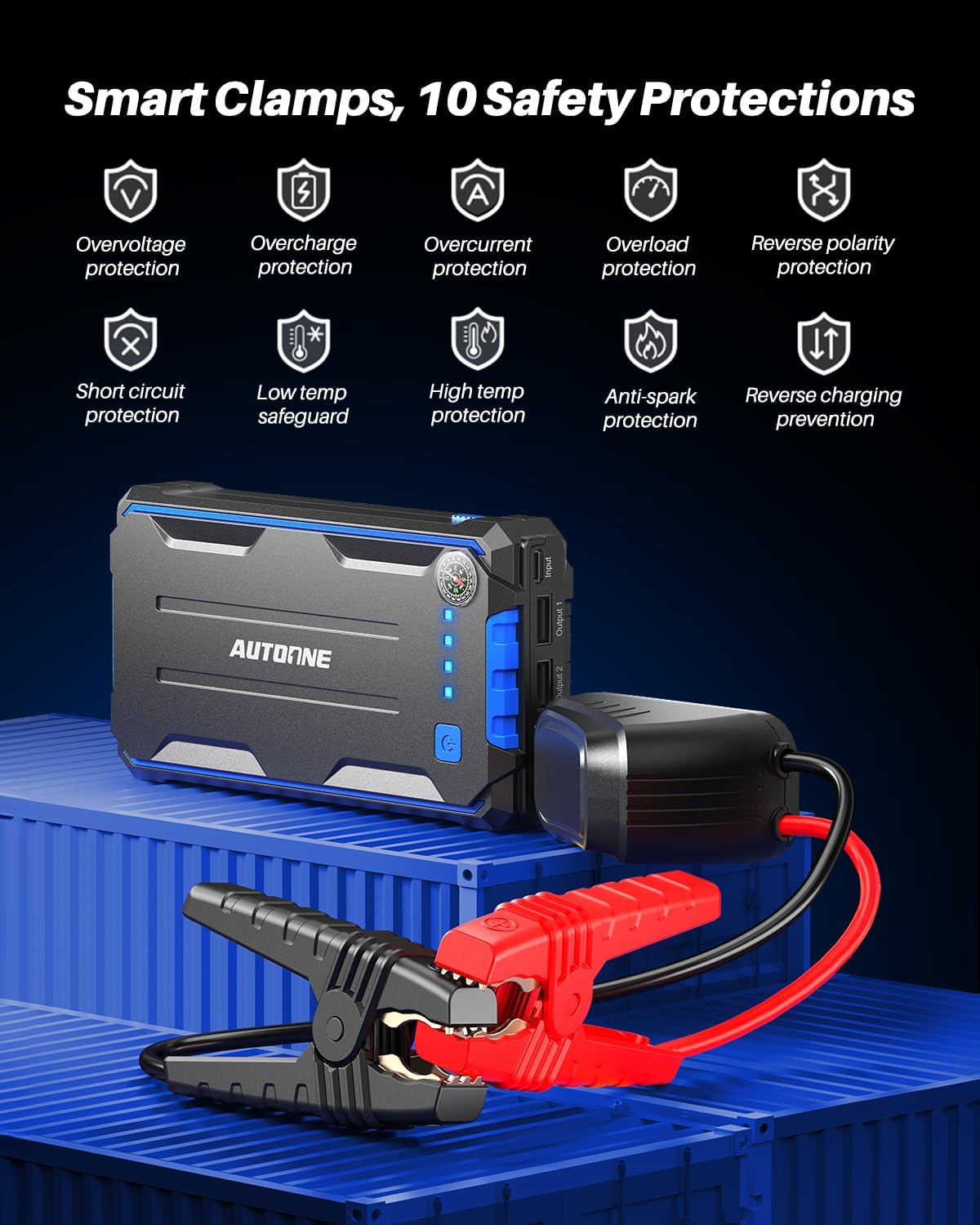 AUTOONE 6000A Car Battery Jump Starter Up to All Gas & 12L Diesel Engine, Car Battery Jumper Starter Portable 12V Jump Box with USB Output, Storage Case, LED Flashlight