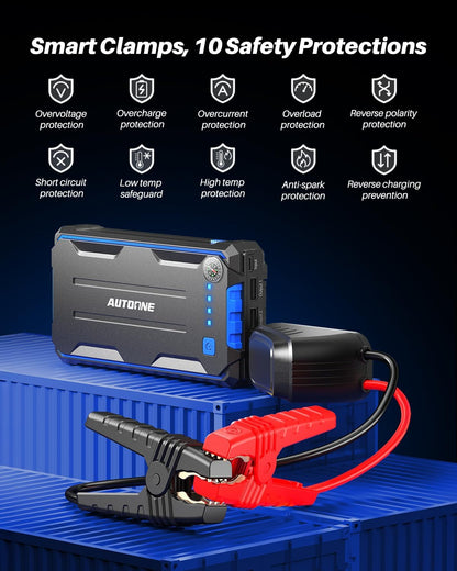 AUTOONE 6000A Car Battery Jump Starter Up to All Gas & 12L Diesel Engine, Car Battery Jumper Starter Portable 12V Jump Box with USB Output, Storage Case, LED Flashlight