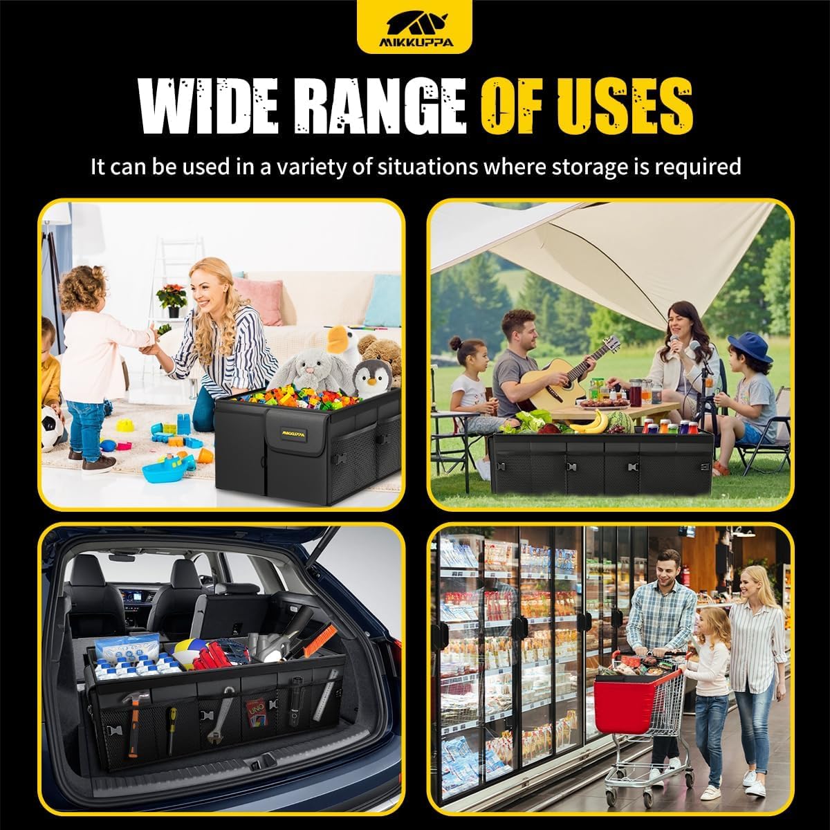 MIKKUPPA Car Trunk Organizer - 65L Collapsible Trunk Organizer with Lid, Sturdy Car Storage for SUV Auto Truck Van with Adjustable Straps and Non Slip Bottom (Black)