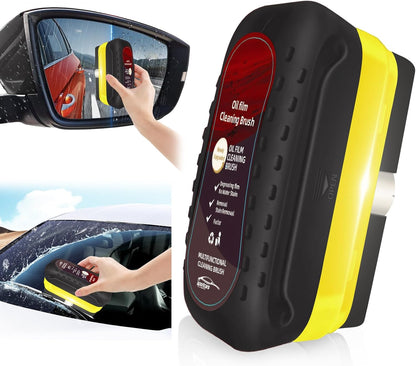 Automotive Oil Film Cleaning Brush with Reusable Foam Sprayer, Upgraded Antifog Glass Cleaning Board, Glass Oil Film Remover for Car Windows & Windshields, Versatile Car Glass Cleaner Brush (Red)