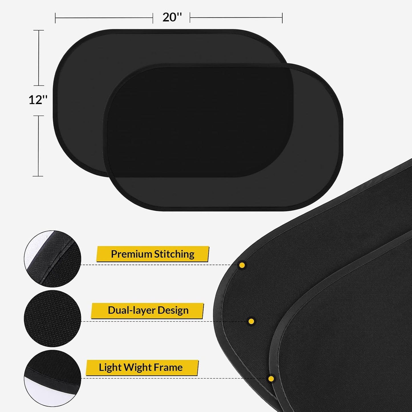 4 Pack Car Window Shade - 20″ × 12″ Car Side Window Covers for Baby, Cars Window Sun Shade, Glare Shield and UV Rays Protection for Your Child, Mesh Window Shades for Baby