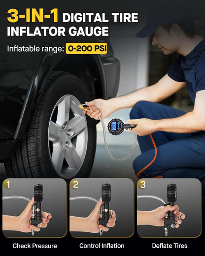 Tire Pressure Gauge - (0-60 PSI) Heavy Duty, Certified ANSI Accurate with Large 2 Inch Easy to Read Glow Dial, Low - High Air Pressure Gauge. Tire Gauge for Car and Trucks Tires by Vondior