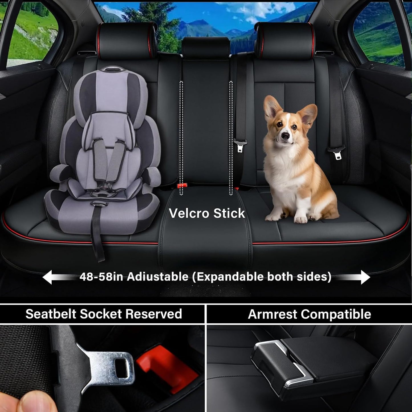 Coverado Seat Covers Full Set, Black Seat Covers for Cars 5 Seats, Car Seat Protector, Waterproof Nappa Leather Car Seat Cushion, Front and Rear Car Seat Cover Fit for Most Sedans SUV Pick-up Truck - Colors A