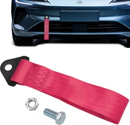 Racing Tow Strap, Tow Strap with Hooks, Sports Trailer Belt, Car Modification High Strength Nylon Traction Rope Decor Trailer Hook Belt Fit for Front or Rear Front Bumper Decoration (Red)