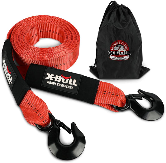 X-BULL Tow Strap (2 in x 20 Ft) with Forged Steel Hooks Lab Tested 10,321lbs Break Strength Emergency Heavy Duty Capacity Tow Strap for Car Truck Jeep SUV Not for Off-Road Recoveries（Red）