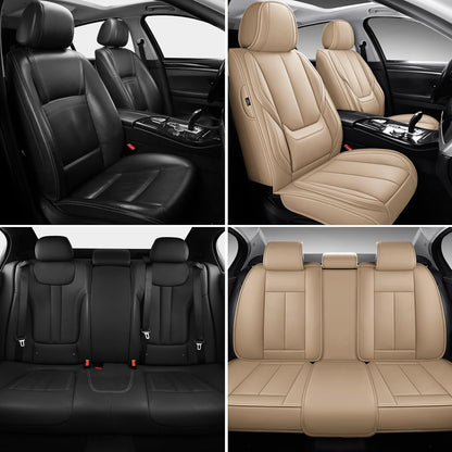 MINGBRON Car Seat Cover Full Set, Leather Car Seat Cover, Waterproof Seat Covers, Car Seat Cushion, Nappa Leather Seat Covers Car Seat Protector Universal Fit Most Cars Black
