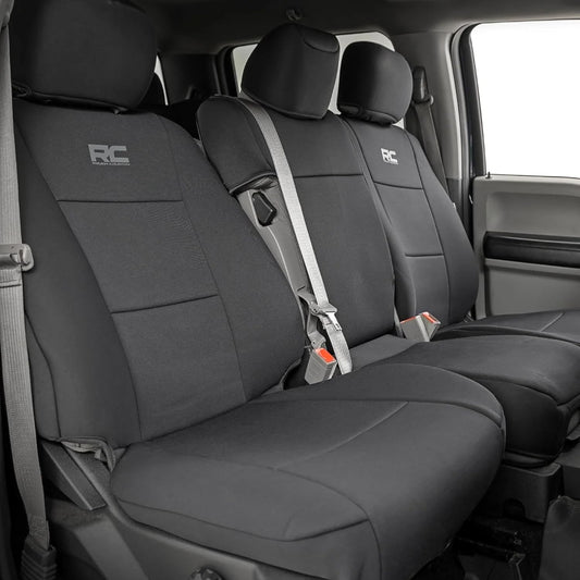 Rough Country Neoprene Front & Rear Seat Covers for Ford F-150, Lightning, F-250 & F-350 (2015-2026) Crew Cab w/Front Bench Seat & Rear 60/40 Split