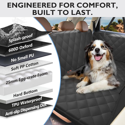 Back Seat Extender for Dogs-Large Space, Dog Car Seat Cover Hard Bottom Holds 420lbs, Sturdy Backseat Extender for Dogs,Upgraded Waterproof Pet Car Bed Dog Hammock for Car, SUV,Truck, Black