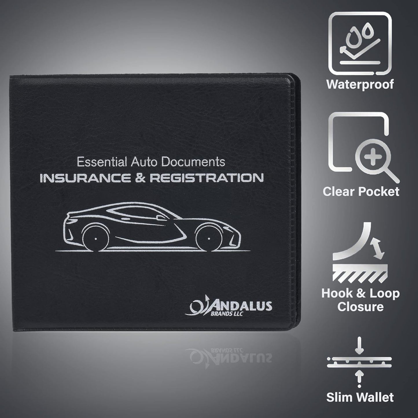 Andalus Auto Registration & Insurance Card Holder Pack of 2, Waterproof Essential Car Registration Holder with Hook & Loop Closure, Perfect for Every Vehicles Glove Boxes (White - 5 1/8" x 4 5/8")
