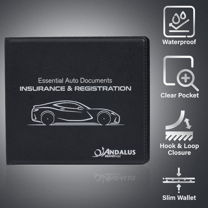 Andalus Auto Registration & Insurance Card Holder Pack of 2, Waterproof Essential Car Registration Holder with Hook & Loop Closure, Perfect for Every Vehicles Glove Boxes (White - 5 1/8" x 4 5/8")
