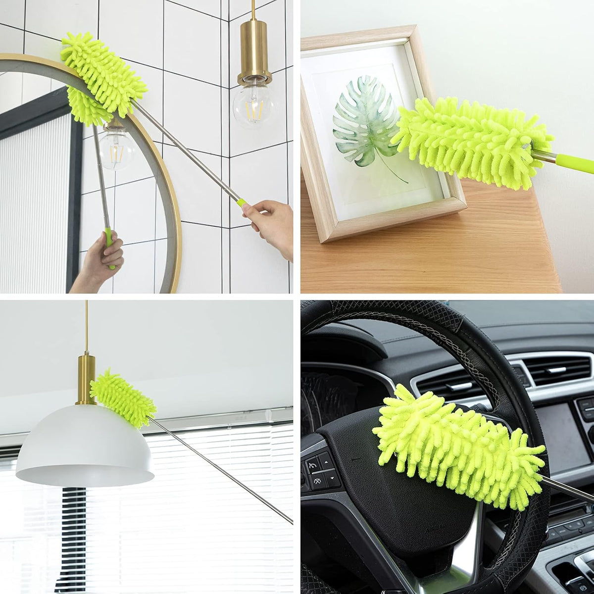 Microfiber Duster for Cleaning, Tukuos Hand Washable Dusters with 2pcs Replaceable Microfiber Head, Extendable Pole, Detachable Cleaning Supplies for Office, Car, Window, Furniture, Ceiling Fan