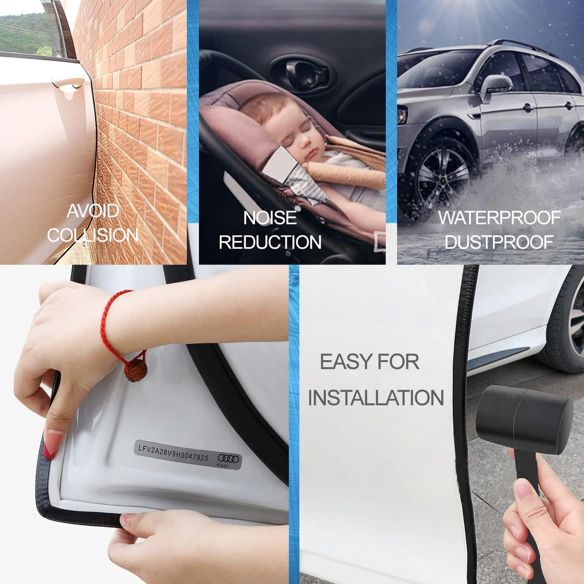 Car Door Edge Guards Blue, 32.8Ft(10M) Car Door Edge Protector Rubber U Shape Edge Trim Universal Fit for Jeep Trucks Offroad SUV All Vehicles with Rubber Mallet(Blue 32.8FT)