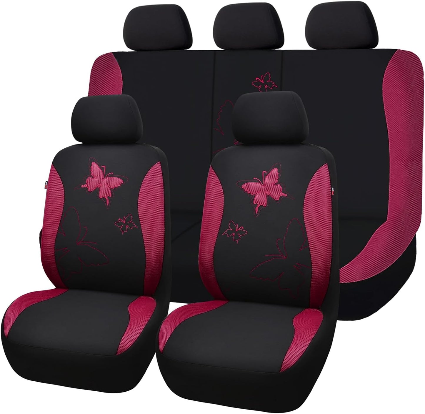 Flying Banner Butterfly car seat Covers ful Set Fashion Universal Lady Woman Female Rear Bench Split Colorized (Pink, 2 Fronts - Lace)