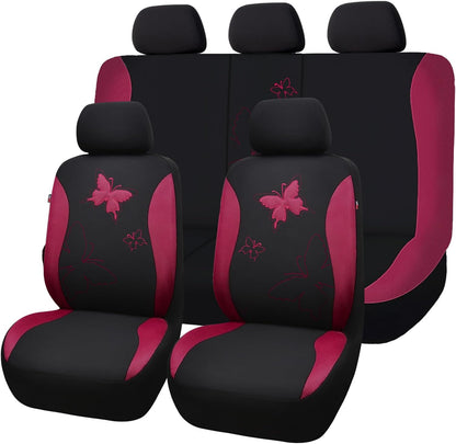Flying Banner Butterfly car seat Covers ful Set Fashion Universal Lady Woman Female Rear Bench Split Colorized (Pink, 2 Fronts - Lace)