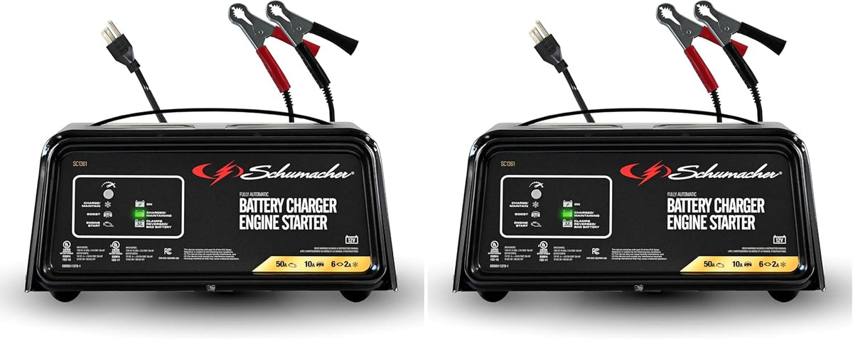 Schumacher Electric 50A 12V Car Battery Charger, Engine Starter & Maintainer - Fully Automatic Battery Charger for Cars, Trucks & RVs - 6A Charge/ 2A Maintain & 10A Boost Modes - SC1361