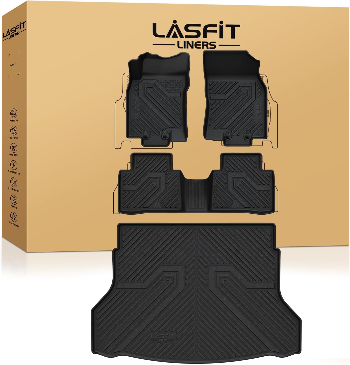 LASFIT Floor Mats Fits for Hyundai Sonata 2020-2026 (Only for FWD & Gas) & Kia K5 2021-2025 (Only for FWD) Custom Fit TPE All Weather Floor Liners Car Mats Accessories, Black