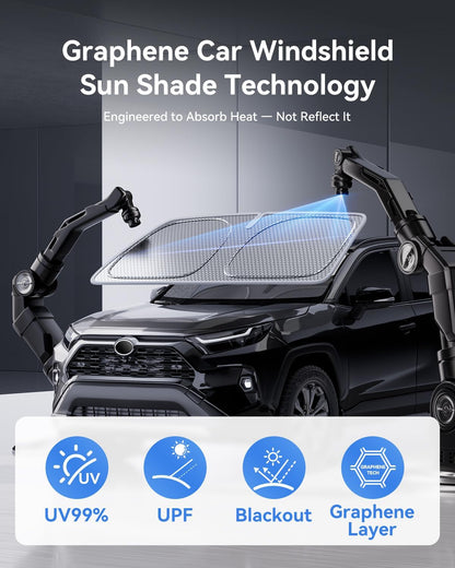 helloleiboo Graphene Car Windshield Sun Shade Car Sun Shade for Windshield with Heat Absorption Coating Foldable Design with UV Protection to Keep Your Car Interior Cooler Silver (X-Large-61 × 34 in)