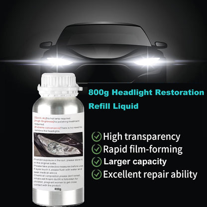 Headlight Restoration Kit, 800g Vapor Headlight Restoration Kit, Head Light Lens Restore Kit with 800g Repair Liquid for Repair Headlight Yellowing/Vague/Scratch/Oxidation