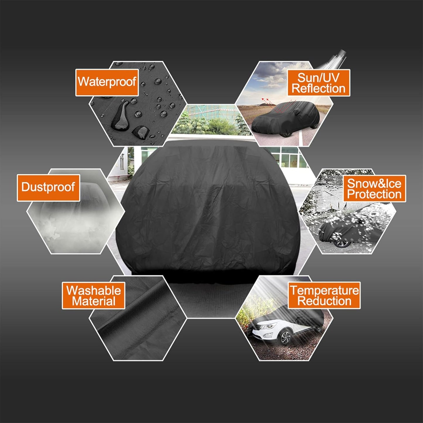 uxcell Car Cover Waterproof All Weather for Car, Full Car Cover Rain Sun Protection Universal Fit for Sedan 178''-185''