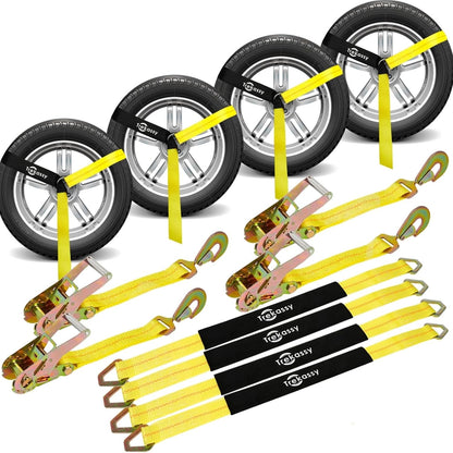 Trekassy 2" x 144" Car Tie Down Straps for Trailers, Heavy Duty Tire Tie Downs for ATV/UTV, 10000lbs Break Strength, Include 4 Axle Straps for Different Uses