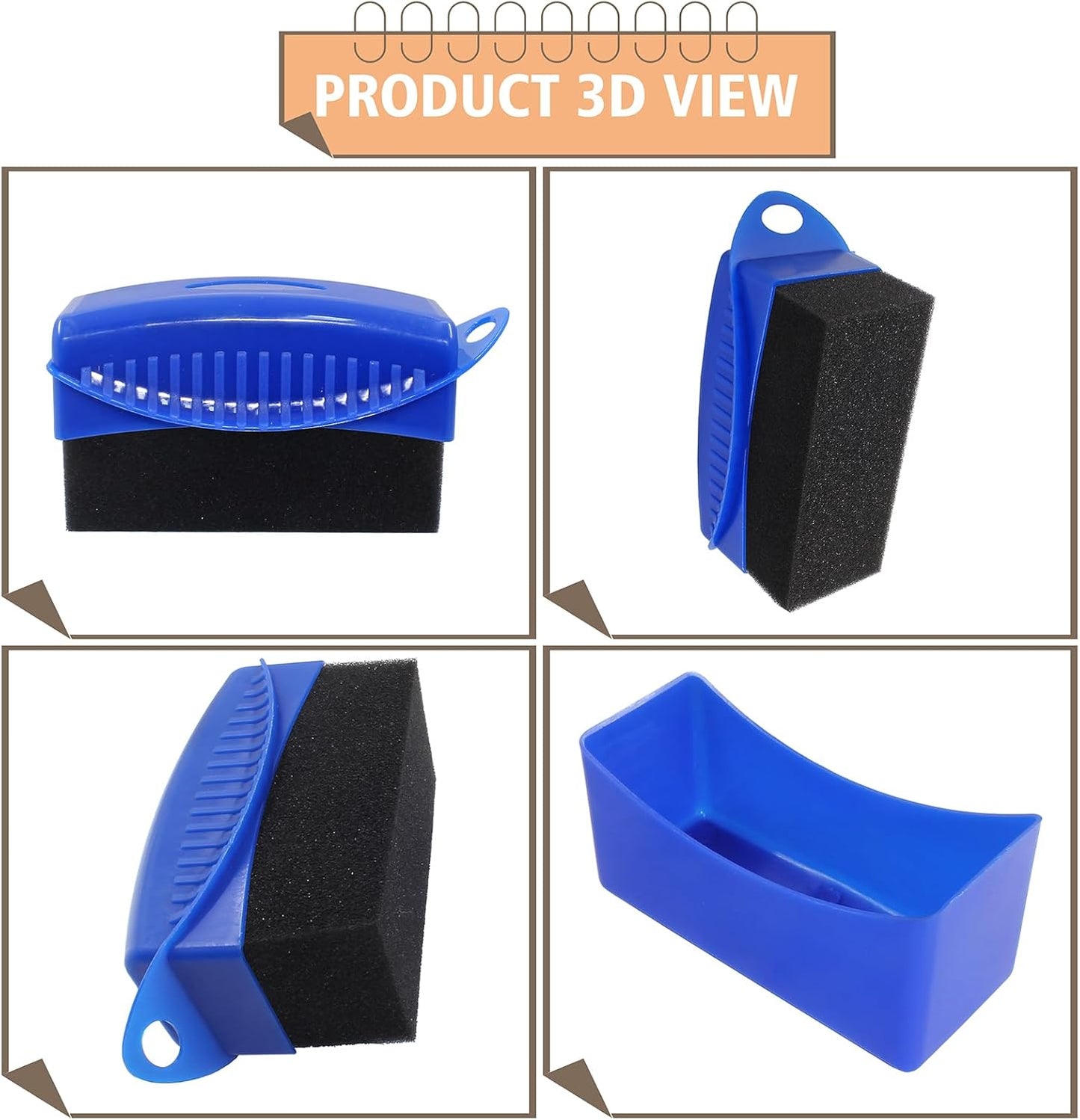 2Pcs Tire Dressing Applicators,Tire Shine Applicator Pads,Reusable Tire Dressing Sponge Pad Car Tire Applicator Pads with Lid for Car Glass, Painted Steel & Porcelain (Blue, Curved