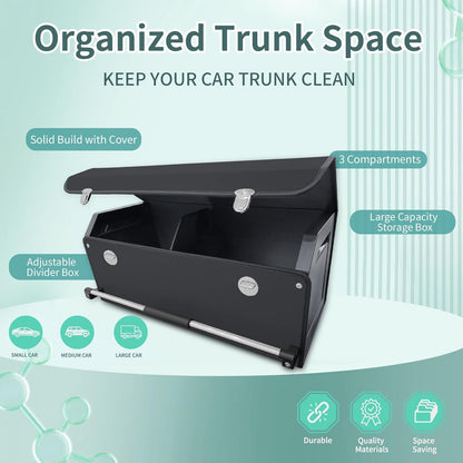 XCF Car Trunk Organizer, Leather Trunk Organizer for SUV with Lid and Sturdy Handle Car Storage Organizer (Black, 20.47 x 11.42 x 12.2in)