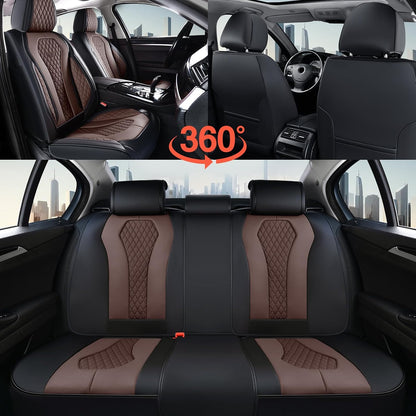 Coverado Seat Covers, Car Seat Covers Full Set, Black Car Seat Cover, Car Seat Covers Front Seats Back Seat Cover, Waterproof Car Seat Cushion, Leather Seat Covers Seat Protector Fit for Most Cars