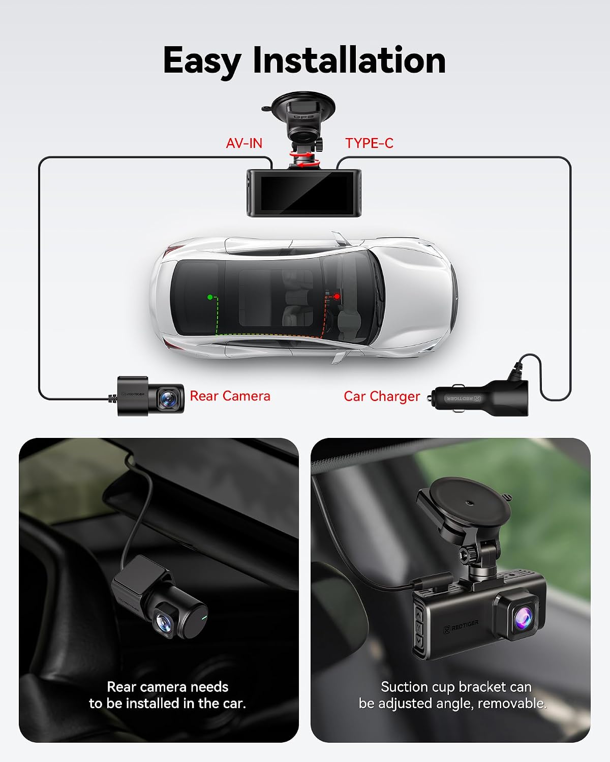 REDTIGER 4K STARVIS 2 Dash Cam Front and Rear, 5GHz WiFi 20MB/s Download, 128GB Card Included, Voice Control, Dash Camera for Cars with 3.18" Touch Screen, GPS, Loop Recording, Parking Mode(F7N Touch)