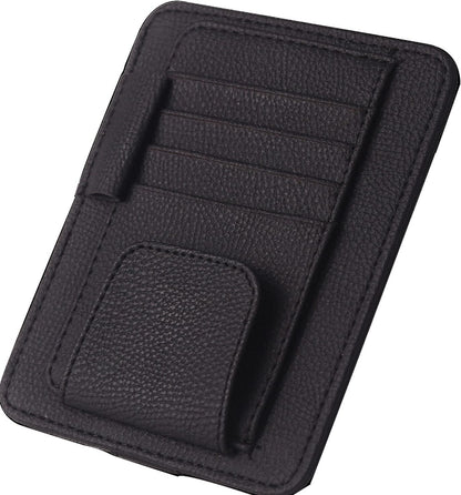 Small Leather Sun Visor Organizer for Car and Truck - Sunglass Holder, Card Sleeve Pocket, Document Holder for Registration, Driving License, Insurance, Pen, Chapstick