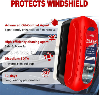 Oil Film Cleaning Brush for Car Windows, 2026 Upgraded Clear Vision Windshield Cleaner with Anti-Rain Coating, Improving Clarity & Safer Driving, Kit with Supplements & Towel, 2 pcs(Red)