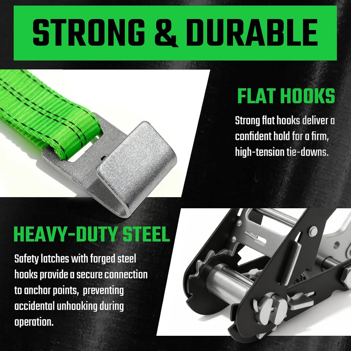 4 Pack Car Tie Down Straps for Trailers - 2" x 8' Heavy Duty Tire Straps with Snap Hooks - 10,000lbs Break Strength, Adjustable Lasso Style Wheel Straps for Hauling Cars, Truck, UTV(Green)