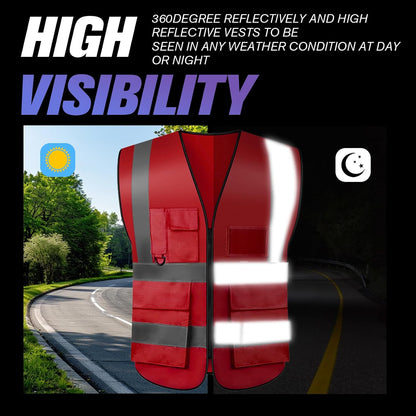 Safety Vests 20 Pack,Hi Vis Construction Vest with 5 Pockets and Zipper,Reflective Vest for Men Women Work One Size