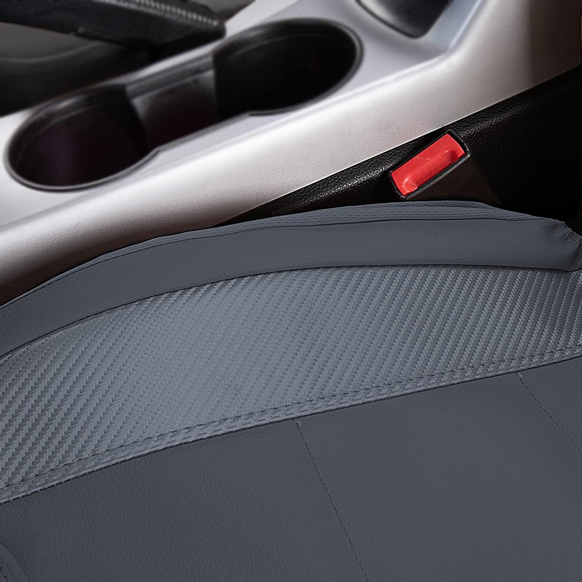 Flying Banner Carbon Fiber Leather Vehicle Seat Covers, Leopard Gray Black, Universal Fit - 8PCS