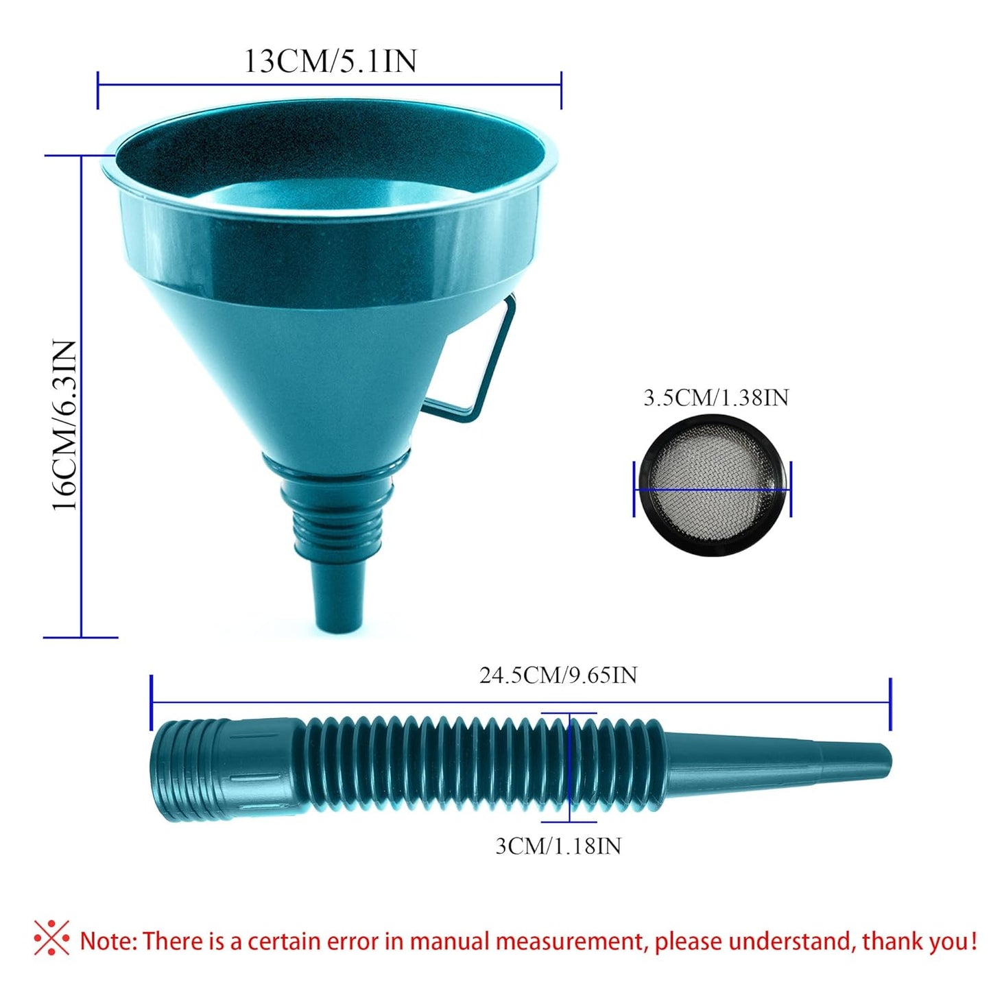 Flex Funnel - Wide Mouth Flexible Funnel with Handle, Automotive Funnels for Engine Oil, Liquid, Diesel, Kerosene,Gasoline (1PACK Black FUNNELS)