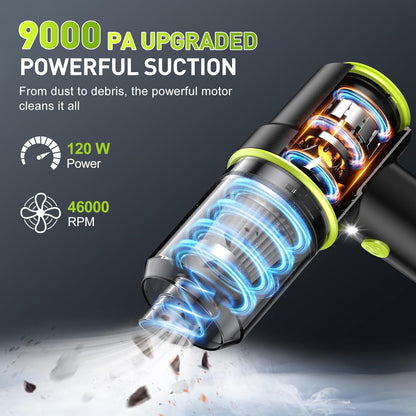 KMM Handheld Car Vacuum Cleaner, 9000Pa Vacuum Cleaner and Air Duster, 120W High Power Hand Held Vacuum with LED Light and Multi-Nozzles for Car, Home, Office, Pet