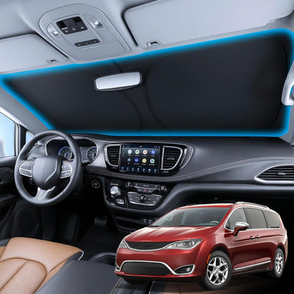 Wigoo Tesla New Model Y Accessories Windshield Sunshade [OEM Design, 100% Sun Blockage] Foldable Heat Insulation Sunshade with Storage Bag, for Model Y 2020~2026 (Juniper), Silver Coating - Colors B