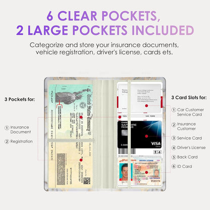 Car Registration and Insurance Holder，Colour Patterns Men Women Car License Document Registration and Insurance Card Holder