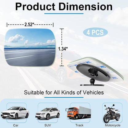 BFXM Blind Spot Mirrors 2 Pack, Car Accessories Frameless Side Mirror Blindspot Convex HD Glass, Side View Mirror Blindspot with Wide Angle Adjustable Stick for Car SUV and Trucks