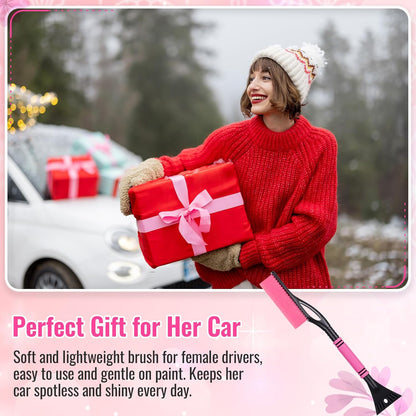 Lasnten 24'' Snow Brush and Ice Scraper for Car Windshield, 2 in 1 Detachable Snow Scraper with Soft Grip Handle and Additional Handhold, Multi-Functional Removal Tool for Car, Truck, SUV(Pink)