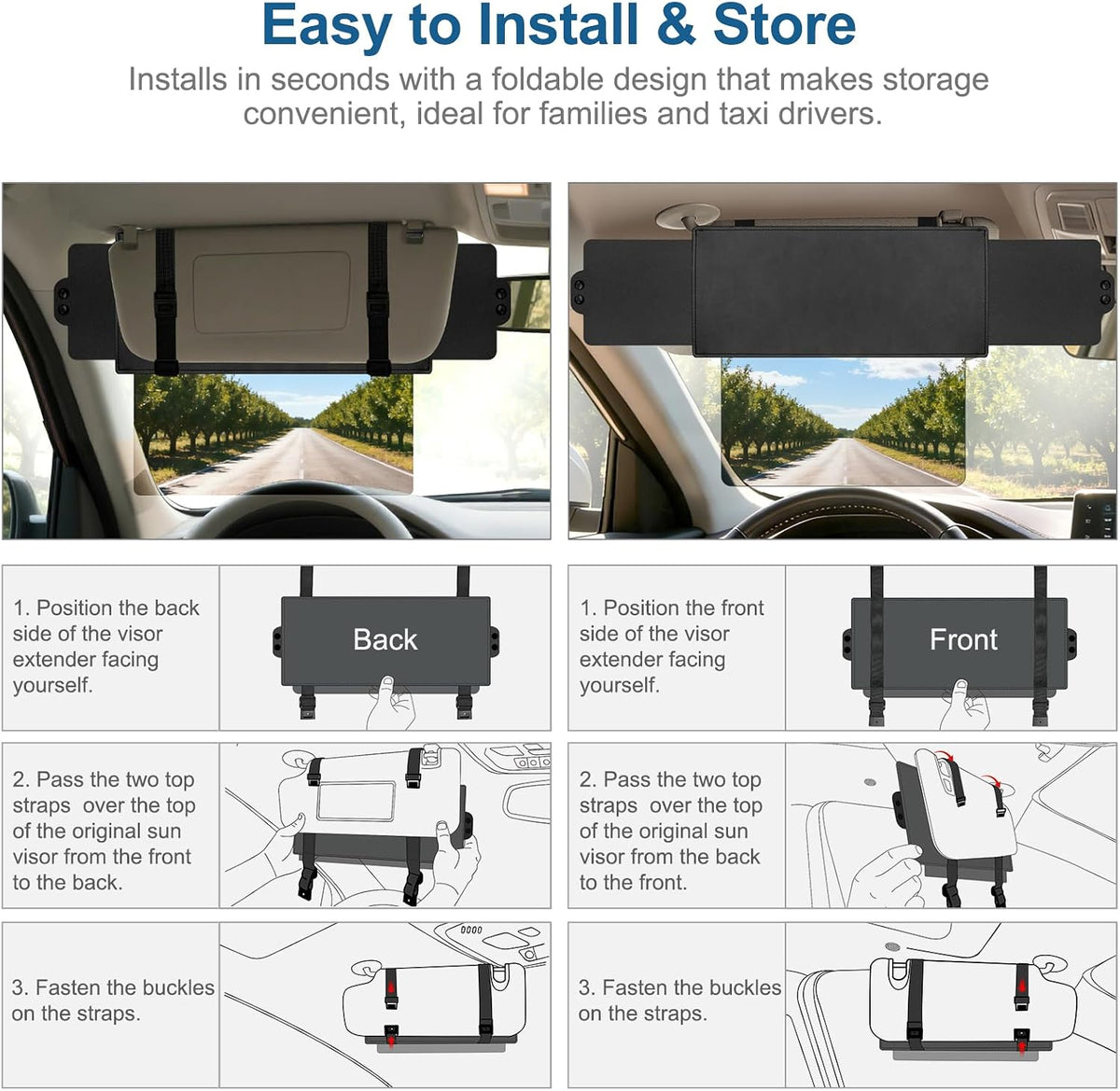 Veharvim Sun Visor Extender for Car (Polarized, UV400, PC Lens, 2 Side Sunshade), Car Visor Extender Sun Blocker, Visor Extender Attachment, Anti-Glare for Safe Driving