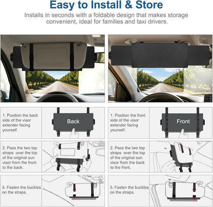 Veharvim Sun Visor Extender for Car (Polarized, UV400, PC Lens, 2 Side Sunshade), Car Visor Extender Sun Blocker, Visor Extender Attachment, Anti-Glare for Safe Driving